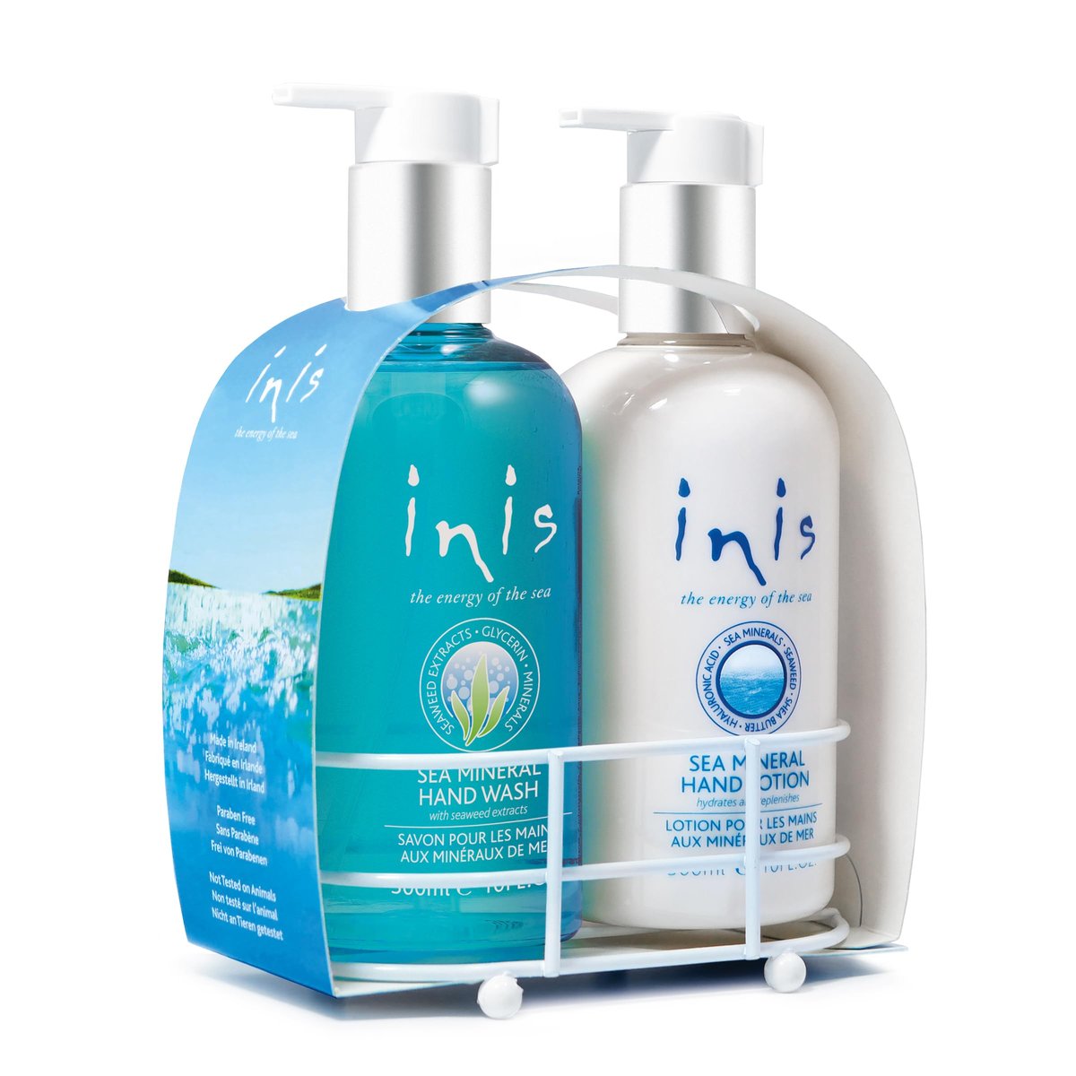 Inis the Energy of the Sea Liquid Hand Wash & Hand Lotion Caddy Set – Sink Side Soap & Moisturizer with Seaweed & Shea Butter, Clean Ocean Fresh Scent, 20 Fl Oz Avelisse