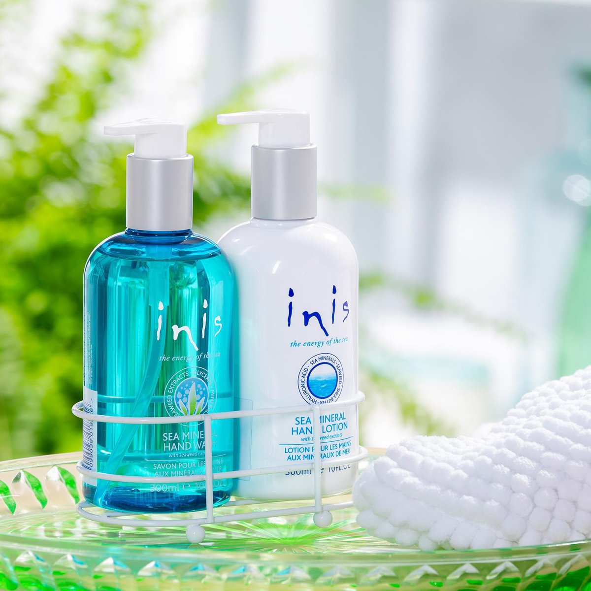 Inis the Energy of the Sea Liquid Hand Wash & Hand Lotion Caddy Set – Sink Side Soap & Moisturizer with Seaweed & Shea Butter, Clean Ocean Fresh Scent, 20 Fl Oz Avelisse