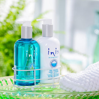 Inis the Energy of the Sea Liquid Hand Wash & Hand Lotion Caddy Set – Sink Side Soap & Moisturizer with Seaweed & Shea Butter, Clean Ocean Fresh Scent, 20 Fl Oz Avelisse