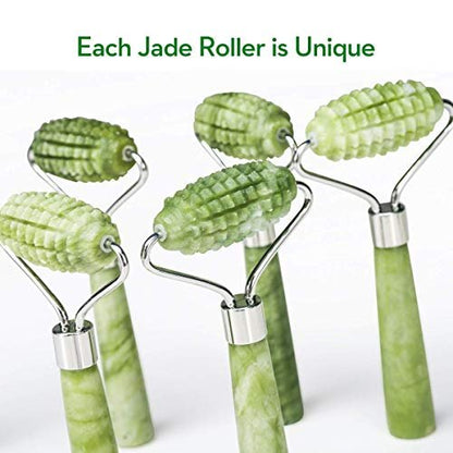 Kimkoo Jade Roller and Gua Sha for Face - 3 in 1 Kit with Facial Massager Tool, 100% Real Natural Jade Stone Anti-Aging, Face Beauty Set for Eye Anti-Wrinkle