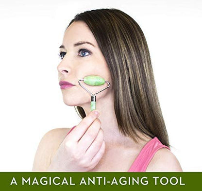 Kimkoo Jade Roller and Gua Sha for Face - 3 in 1 Kit with Facial Massager Tool, 100% Real Natural Jade Stone Anti-Aging, Face Beauty Set for Eye Anti-Wrinkle