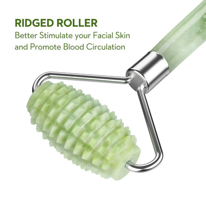 Kimkoo Jade Roller and Gua Sha for Face - 3 in 1 Kit with Facial Massager Tool, 100% Real Natural Jade Stone Anti-Aging, Face Beauty Set for Eye Anti-Wrinkle