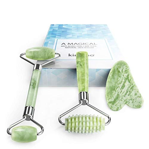 Kimkoo Jade Roller and Gua Sha for Face - 3 in 1 Kit with Facial Massager Tool, 100% Real Natural Jade Stone Anti-Aging, Face Beauty Set for Eye Anti-Wrinkle - görsel 2