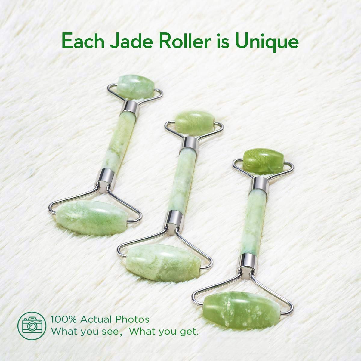 Kimkoo Jade Roller and Gua Sha for Face - 3 in 1 Kit with Facial Massager Tool, 100% Real Natural Jade Stone Anti-Aging, Face Beauty Set for Eye Anti-Wrinkle - görsel 7
