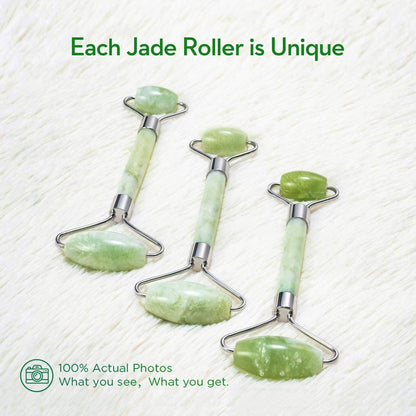 Kimkoo Jade Roller and Gua Sha for Face - 3 in 1 Kit with Facial Massager Tool, 100% Real Natural Jade Stone Anti-Aging, Face Beauty Set for Eye Anti-Wrinkle