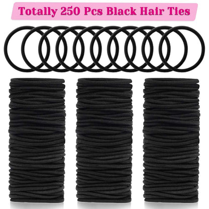 Anezus 250 Pcs Black Small Hair Ties - 3mm Elastics for Ponytails, Braids, and Everyday Styling