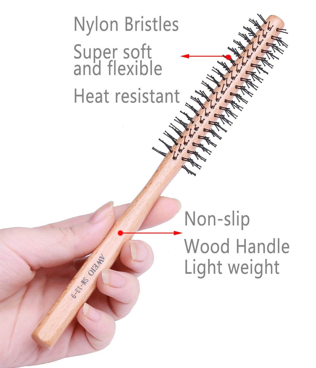 PERFEHAIR 1 Inch Mini Round Brush for Short Hair - Small Quiff Roller for Women and Men, Best for Thin Hair, Bangs, Beard Styling, Lifting, Curling - Off White, Nylon Bristles Avelisse