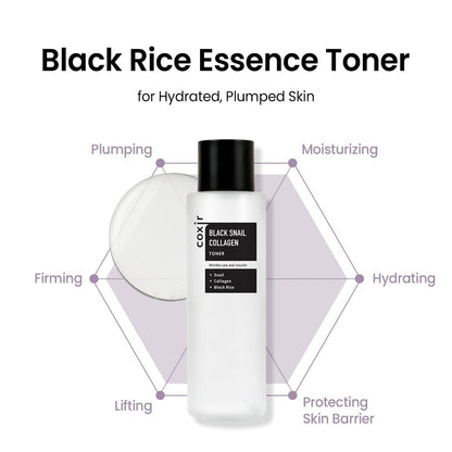 coxir Black Snail Collagen Toner – Hydrating Essence Toner with Snail Mucin & Black Rice Complex for Skin Texture Moisture Balance | Lightweight Korean Skincare for All Skin Types (5.07 fl.oz)