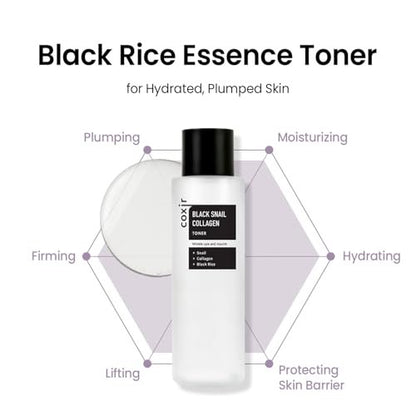 coxir Black Snail Collagen Toner – Hydrating Essence Toner with Snail Mucin & Black Rice Complex for Skin Texture Moisture Balance | Lightweight Korean Skincare for All Skin Types (5.07 fl.oz)