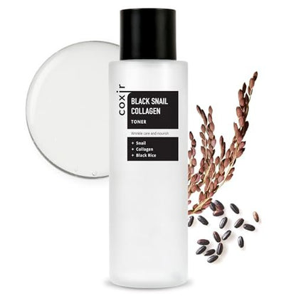 coxir Black Snail Collagen Toner – Hydrating Essence Toner with Snail Mucin & Black Rice Complex for Skin Texture Moisture Balance | Lightweight Korean Skincare for All Skin Types (5.07 fl.oz)