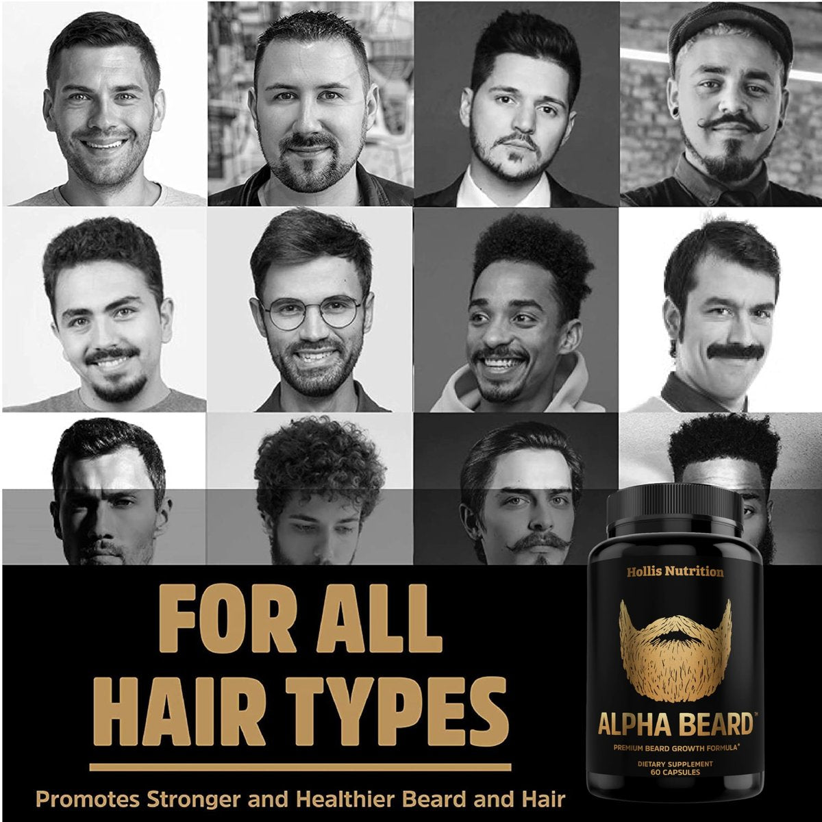 Alpha Beard Growth Vitamins – Biotin 10K MCG, Collagen, Keratin, Hyaluronic Acid, B-Complex, MSM – Beard DHT Blocker & Hair Growth Supplement for Men – Regrow Stronger, Healthier Facial Hair (60 Count) - görsel 9