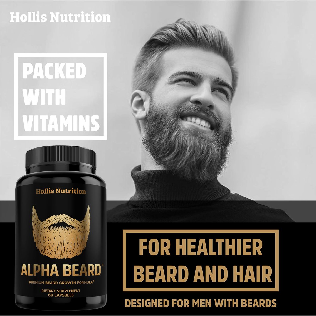 Alpha Beard Growth Vitamins – Biotin 10K MCG, Collagen, Keratin, Hyaluronic Acid, B-Complex, MSM – Beard DHT Blocker & Hair Growth Supplement for Men – Regrow Stronger, Healthier Facial Hair (60 Count) - görsel 7