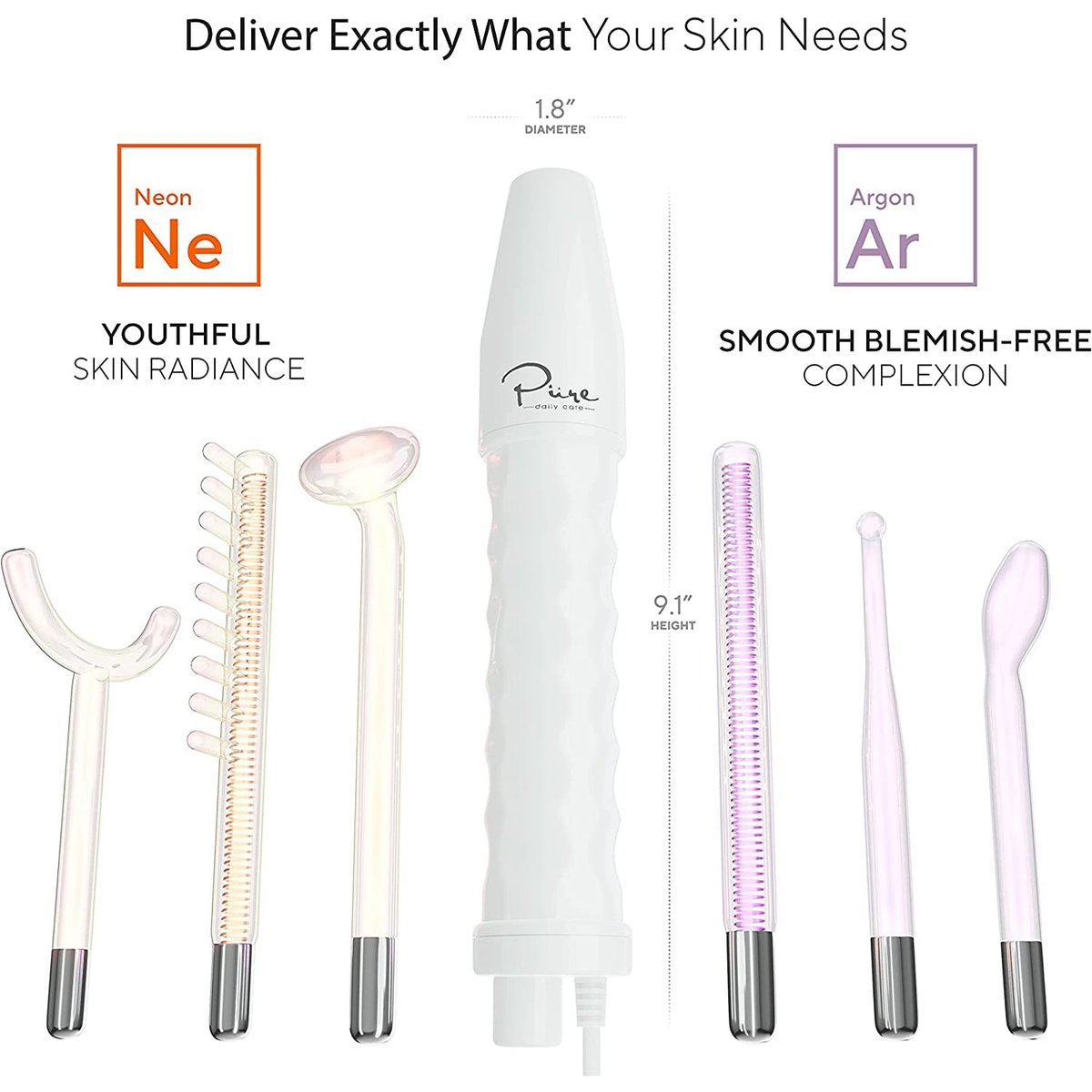 NuDerma Professional Skin Therapy Wand – Portable High Frequency Machine with 6 Glass Wands for Clear, Firm & Tightened Skin Avelisse