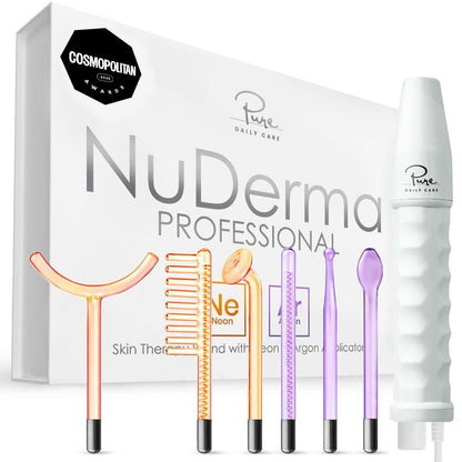 NuDerma Professional Skin Therapy Wand – Portable High Frequency Machine with 6 Glass Wands for Clear, Firm & Tightened Skin Avelisse