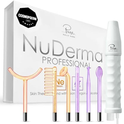 NuDerma Professional Skin Therapy Wand – Portable High Frequency Machine with 6 Glass Wands for Clear, Firm & Tightened Skin Avelisse
