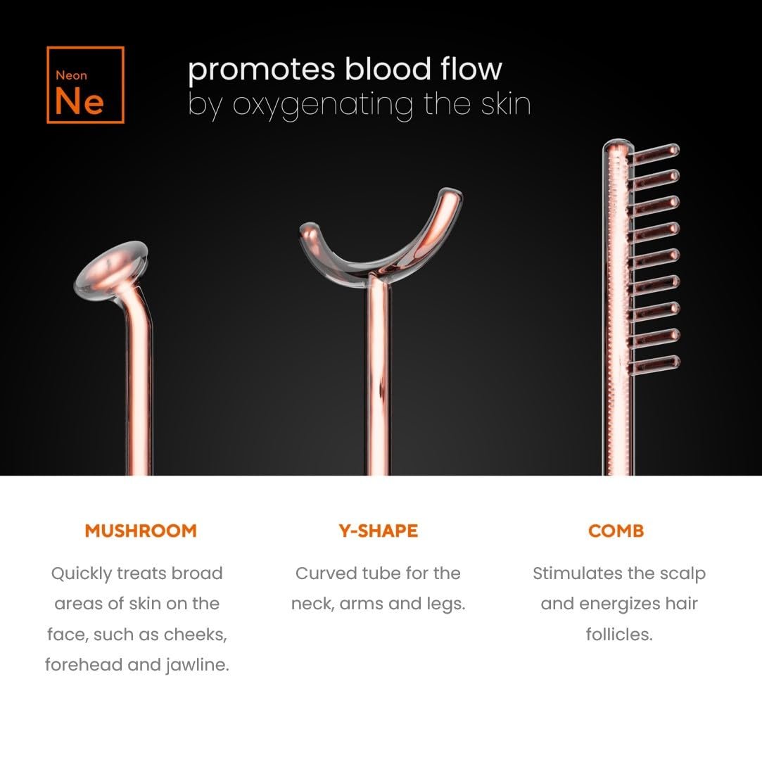 NuDerma Professional Skin Therapy Wand – Portable High Frequency Machine with 6 Glass Wands for Clear, Firm & Tightened Skin Avelisse