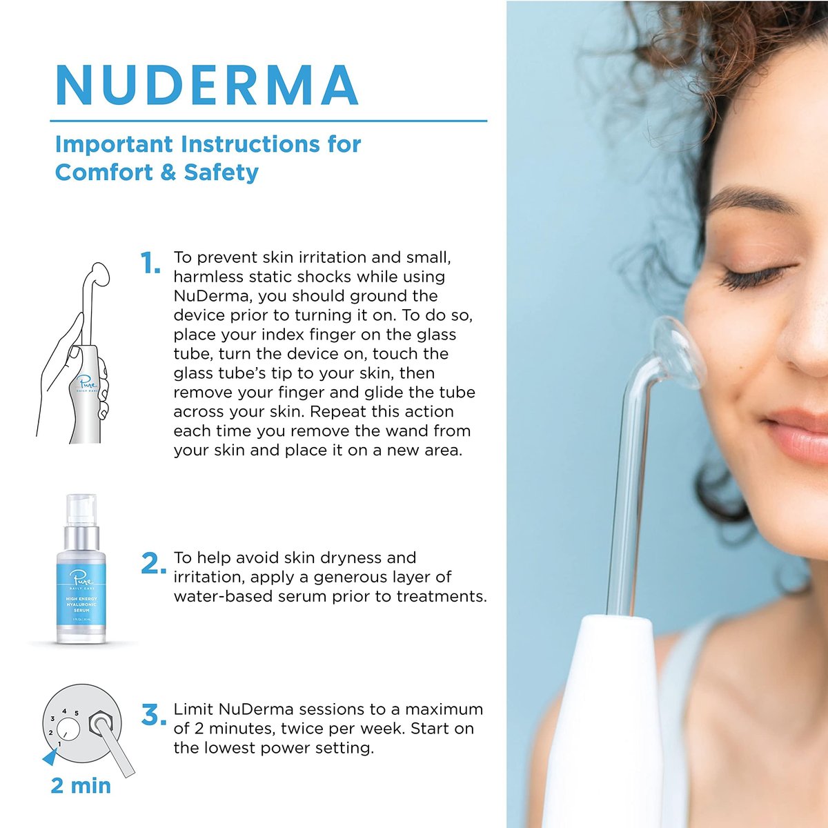 NuDerma Professional Skin Therapy Wand – Portable High Frequency Machine with 6 Glass Wands for Clear, Firm & Tightened Skin Avelisse