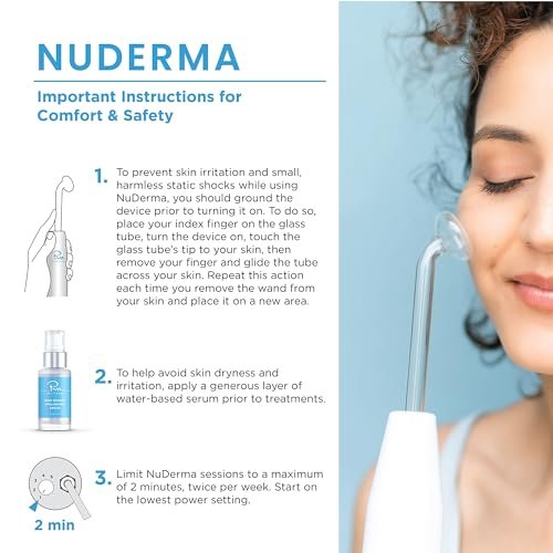 NuDerma Professional Skin Therapy Wand – Portable High Frequency Machine with 6 Glass Wands for Clear, Firm & Tightened Skin Avelisse
