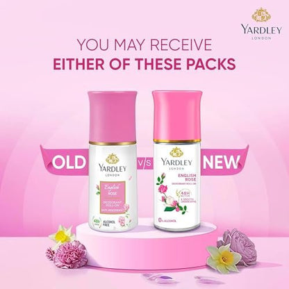 Yardley London English Rose Anti-Perspirant Deodorant Roll-On | 48-Hour Active | Alcohol-Free | 1.7oz (50ml)