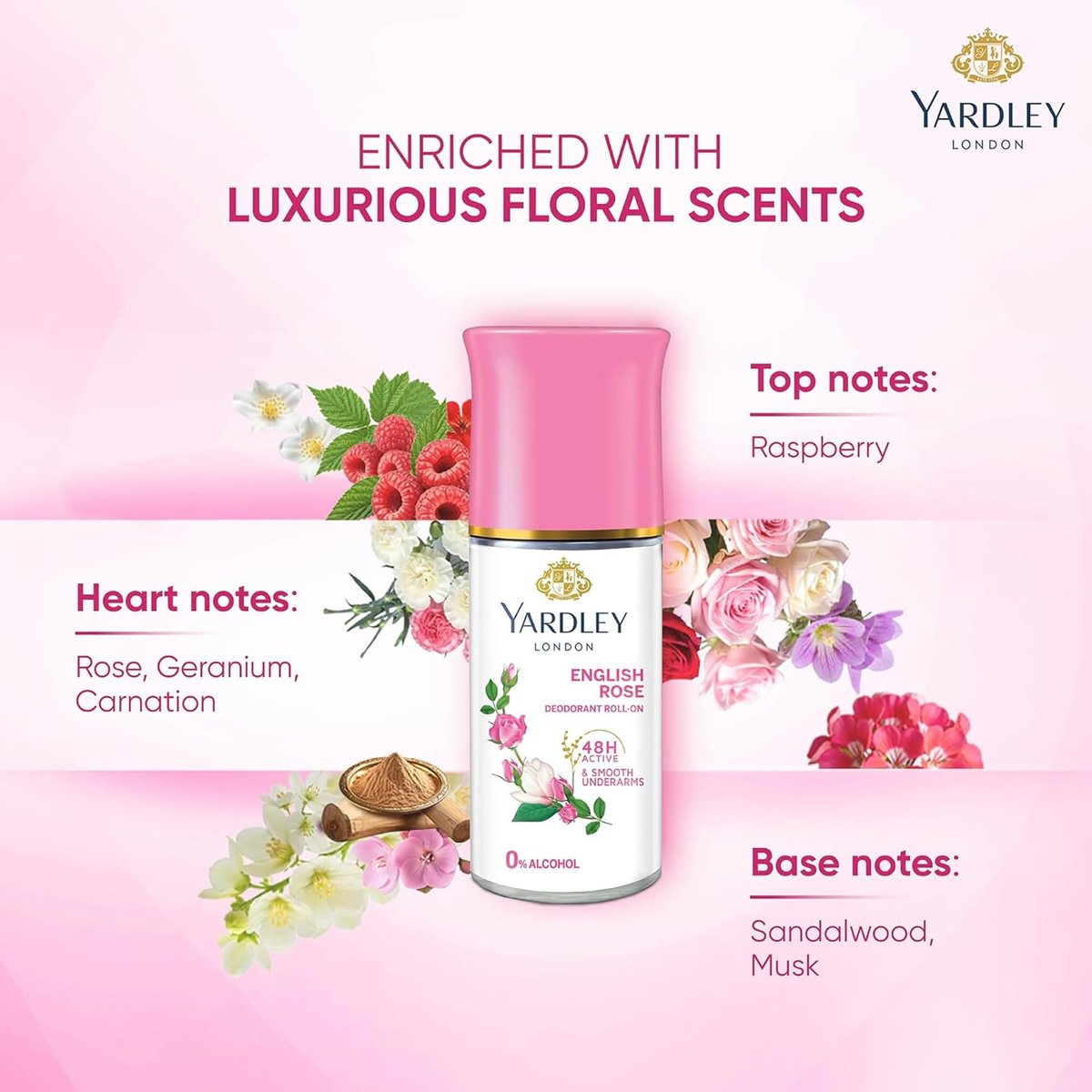 Yardley London English Rose Anti-Perspirant Deodorant Roll-On | 48-Hour Active | Alcohol-Free | 1.7oz (50ml) - görsel 15