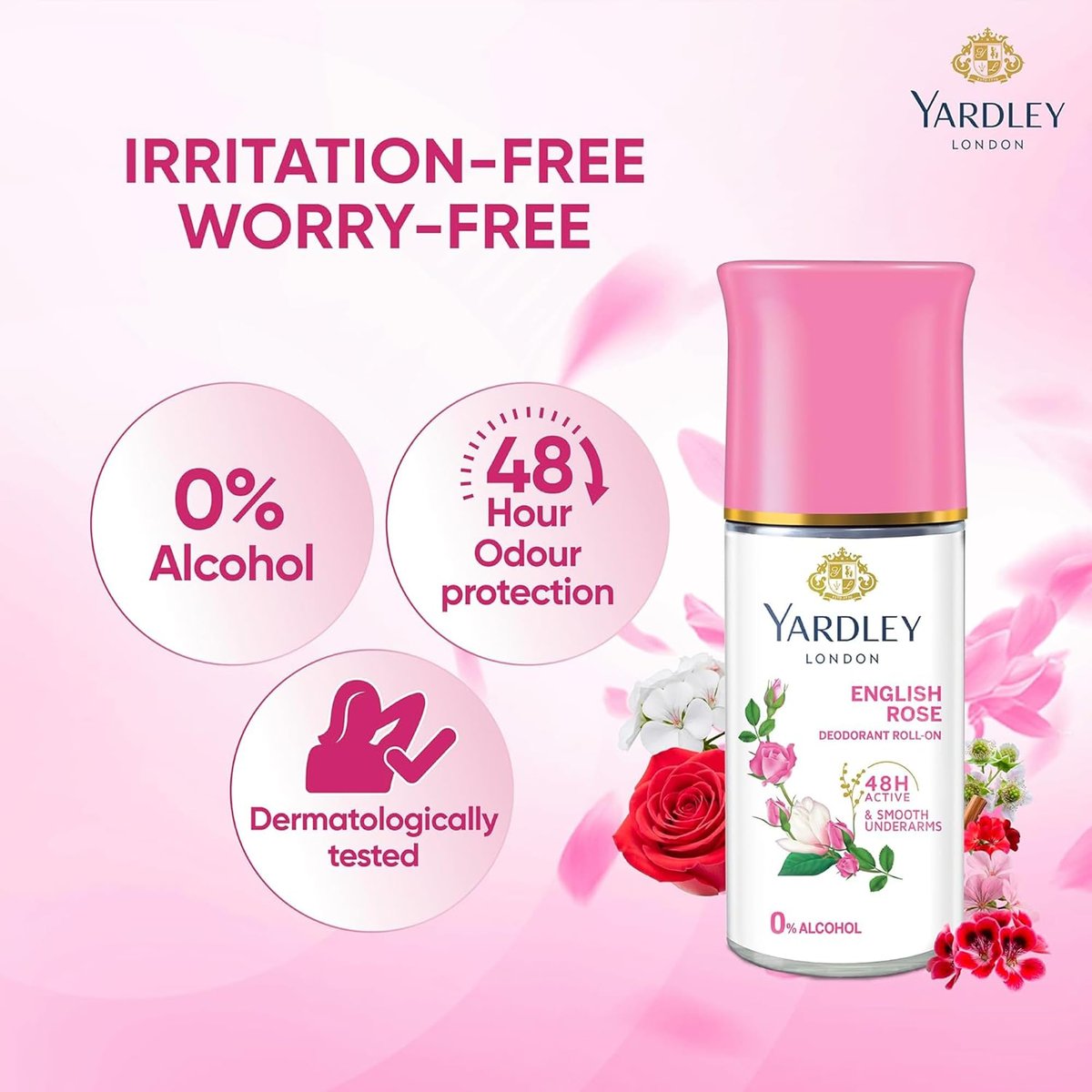 Yardley London English Rose Anti-Perspirant Deodorant Roll-On | 48-Hour Active | Alcohol-Free | 1.7oz (50ml) - görsel 11