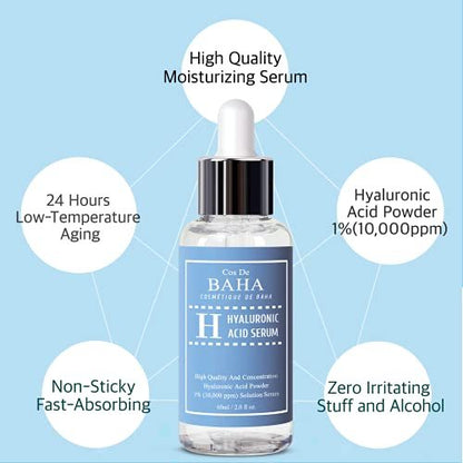 Cos De BAHA Hyaluronic Acid Serum 2 Fl Oz – Pure Sodium Hyaluronate 10,000 ppm Hydrating Face Serum for Dry & Dehydrated Skin – Lightweight Fragrance-Free Korean Skincare