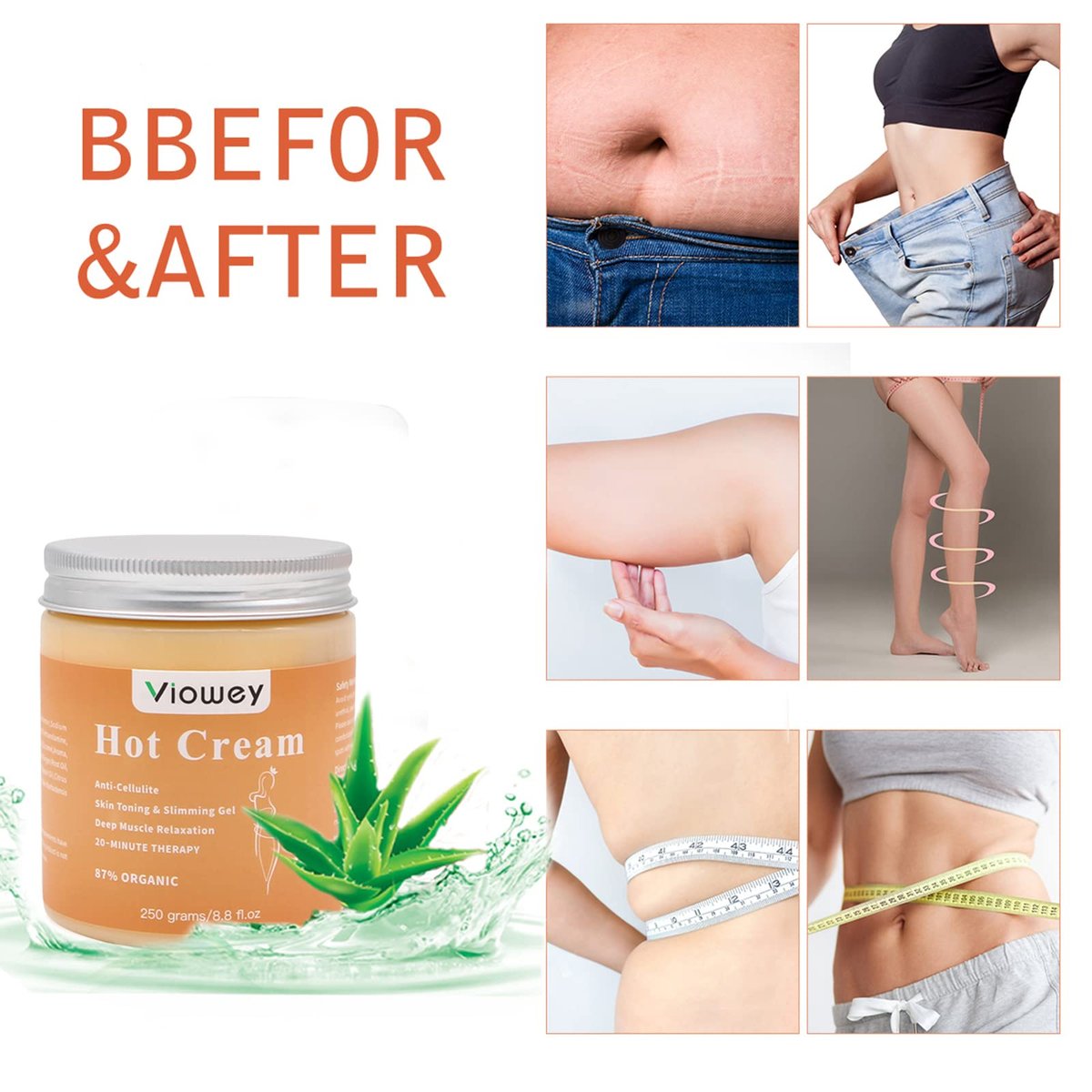 Viowey Hot Cream Fat Burning Cream for Tummy, Abdomen, Belly, Legs, Arms, Buttocks and Waist, 8.8 oz Avelisse