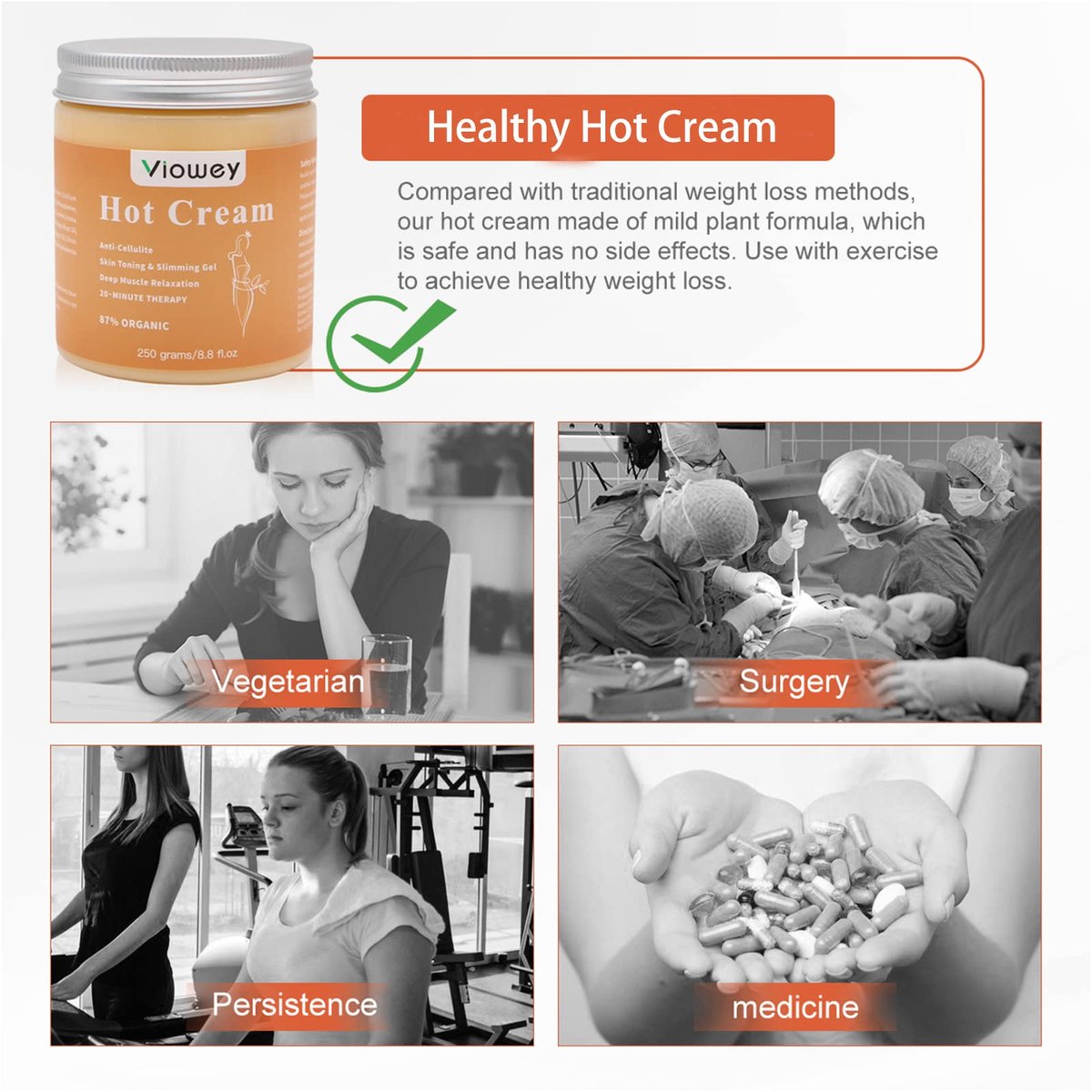 Viowey Hot Cream Fat Burning Cream for Tummy, Abdomen, Belly, Legs, Arms, Buttocks and Waist, 8.8 oz Avelisse