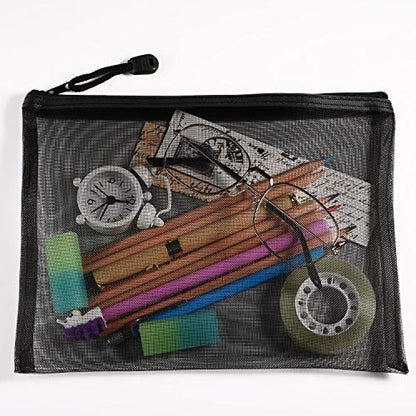Norme 10-Piece Black Mesh Makeup Bags - Cosmetic Travel Organizer Pouches with Zipper, Nylon Pencil Case, 9.5 x 7.1 Inches Avelisse