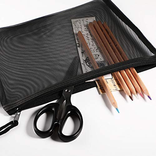 Norme 10-Piece Black Mesh Makeup Bags - Cosmetic Travel Organizer Pouches with Zipper, Nylon Pencil Case, 9.5 x 7.1 Inches Avelisse