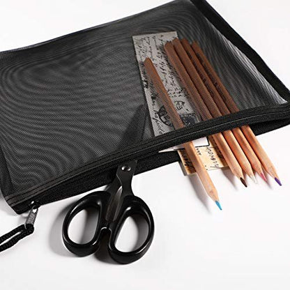 Norme 10-Piece Black Mesh Makeup Bags - Cosmetic Travel Organizer Pouches with Zipper, Nylon Pencil Case, 9.5 x 7.1 Inches Avelisse