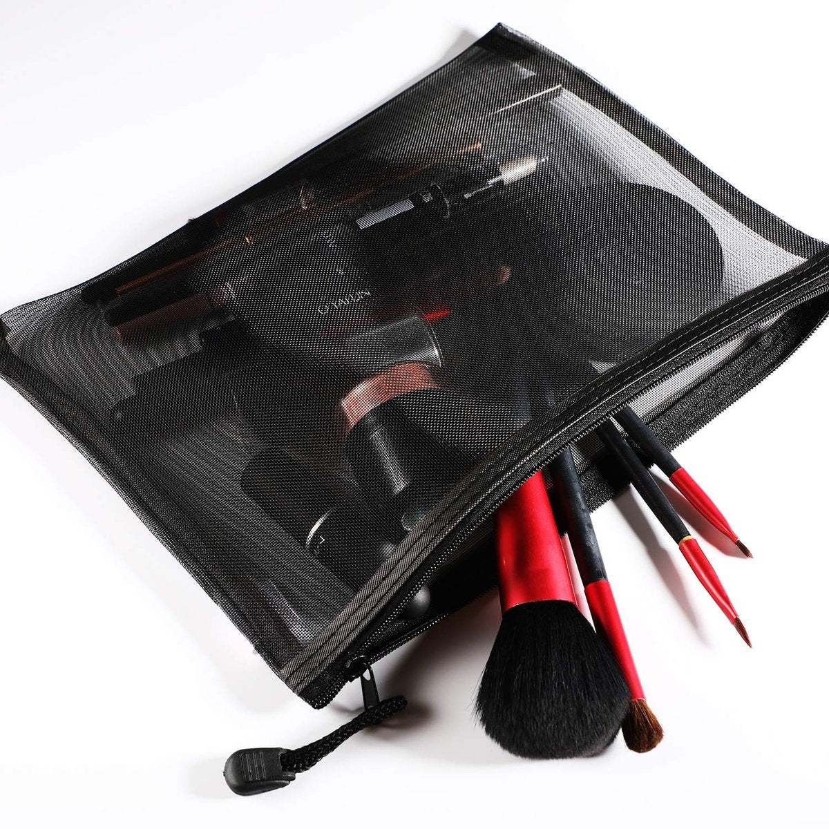 Norme 10-Piece Black Mesh Makeup Bags - Cosmetic Travel Organizer Pouches with Zipper, Nylon Pencil Case, 9.5 x 7.1 Inches Avelisse