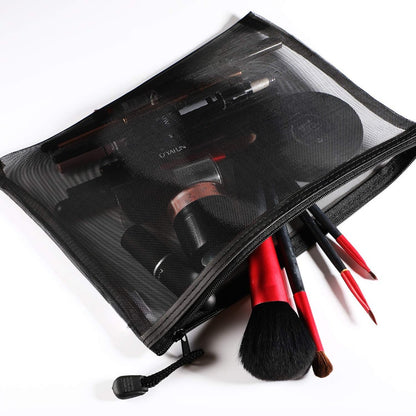 Norme 10-Piece Black Mesh Makeup Bags - Cosmetic Travel Organizer Pouches with Zipper, Nylon Pencil Case, 9.5 x 7.1 Inches Avelisse