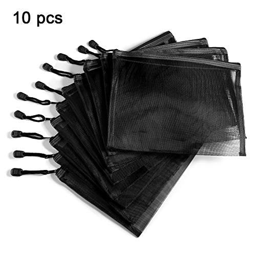 Norme 10-Piece Black Mesh Makeup Bags - Cosmetic Travel Organizer Pouches with Zipper, Nylon Pencil Case, 9.5 x 7.1 Inches Avelisse