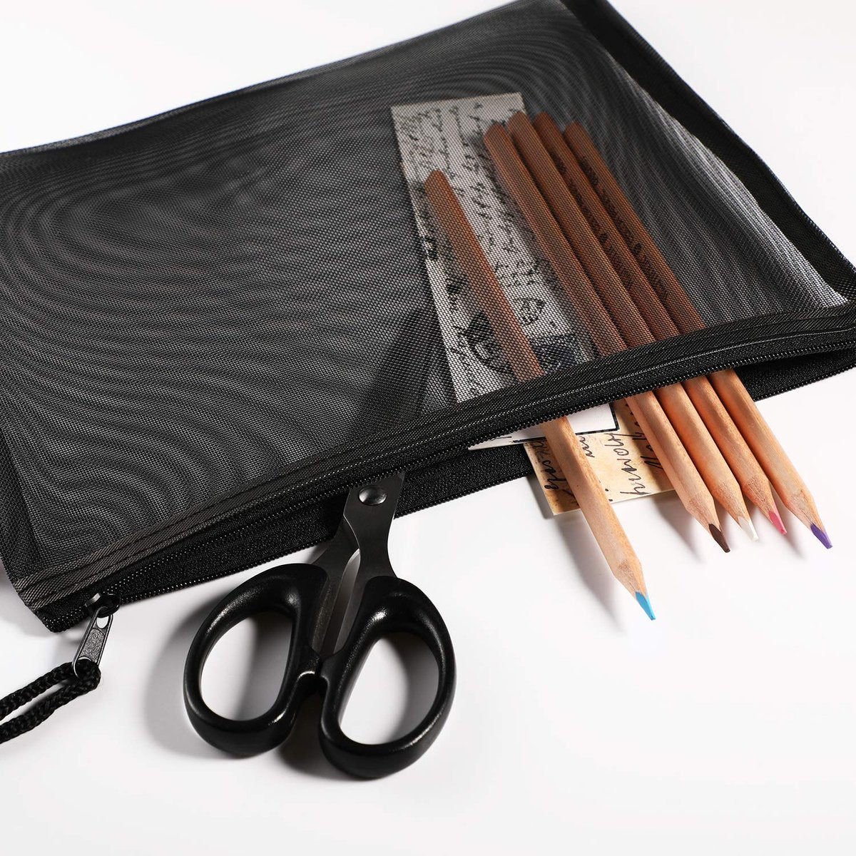 Norme 10-Piece Black Mesh Makeup Bags - Cosmetic Travel Organizer Pouches with Zipper, Nylon Pencil Case, 9.5 x 7.1 Inches Avelisse
