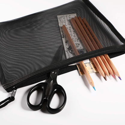 Norme 10-Piece Black Mesh Makeup Bags - Cosmetic Travel Organizer Pouches with Zipper, Nylon Pencil Case, 9.5 x 7.1 Inches Avelisse