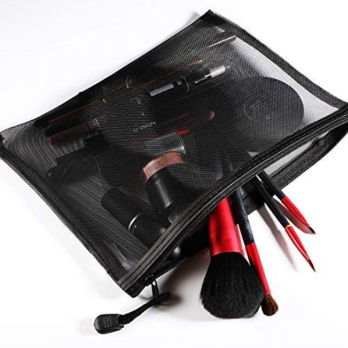Norme 10-Piece Black Mesh Makeup Bags - Cosmetic Travel Organizer Pouches with Zipper, Nylon Pencil Case, 9.5 x 7.1 Inches Avelisse