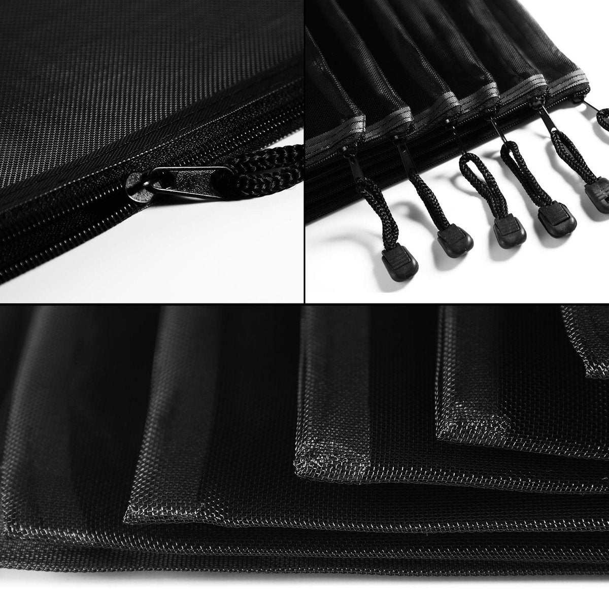 Norme 10-Piece Black Mesh Makeup Bags - Cosmetic Travel Organizer Pouches with Zipper, Nylon Pencil Case, 9.5 x 7.1 Inches Avelisse