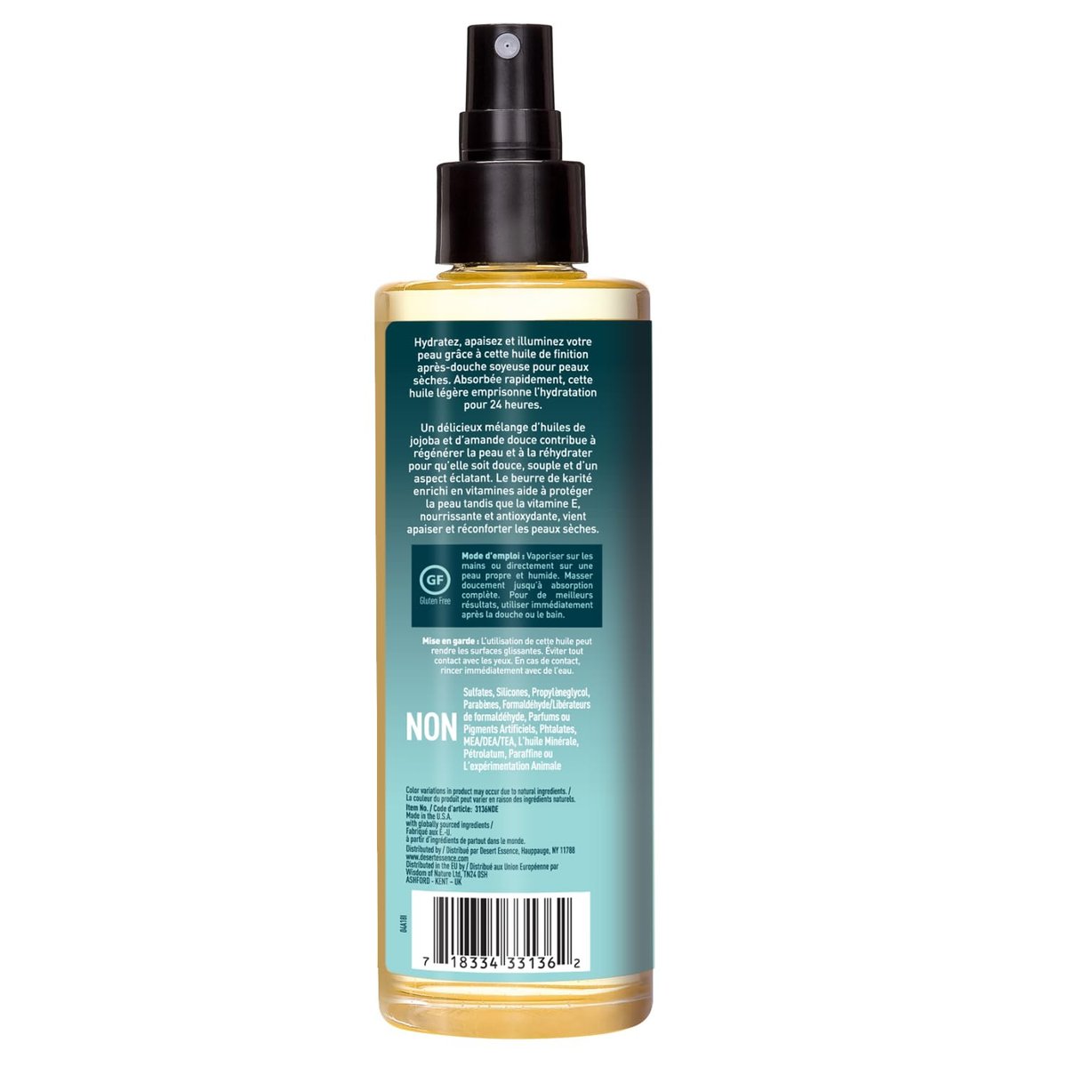 Desert Essence Jojoba & Sweet Almond Body Oil Spray - 8.28 fl oz, Gluten-Free, Vegan, Cruelty-Free, 24-Hour Moisture, Soothes Sensitive Skin, Illuminating Body Spray Avelisse