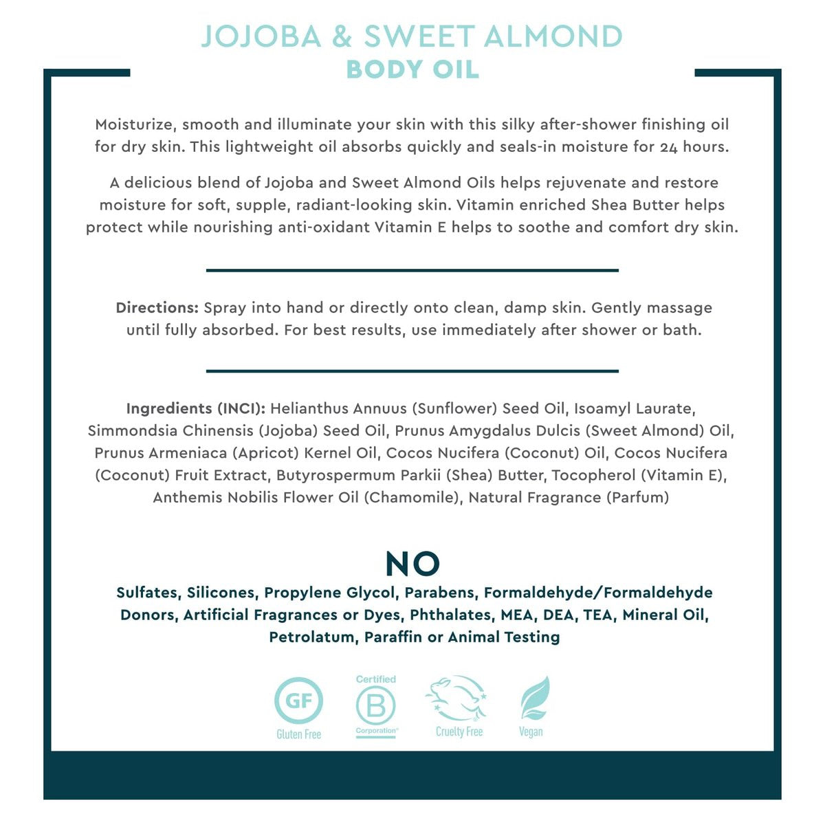 Desert Essence Jojoba & Sweet Almond Body Oil Spray - 8.28 fl oz, Gluten-Free, Vegan, Cruelty-Free, 24-Hour Moisture, Soothes Sensitive Skin, Illuminating Body Spray Avelisse