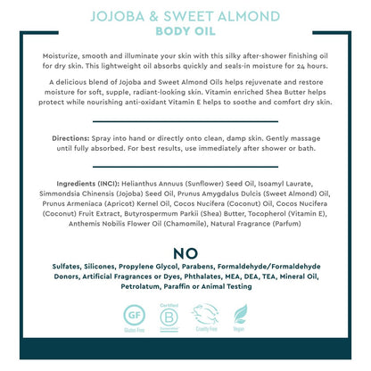 Desert Essence Jojoba & Sweet Almond Body Oil Spray - 8.28 fl oz, Gluten-Free, Vegan, Cruelty-Free, 24-Hour Moisture, Soothes Sensitive Skin, Illuminating Body Spray Avelisse