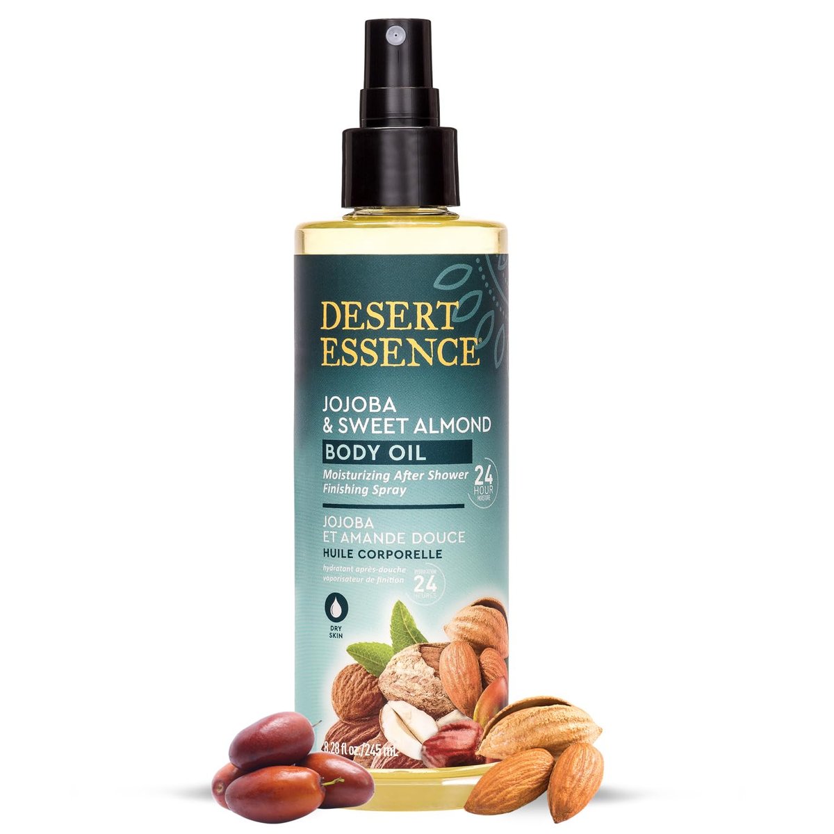 Desert Essence Jojoba & Sweet Almond Body Oil Spray - 8.28 fl oz, Gluten-Free, Vegan, Cruelty-Free, 24-Hour Moisture, Soothes Sensitive Skin, Illuminating Body Spray Avelisse
