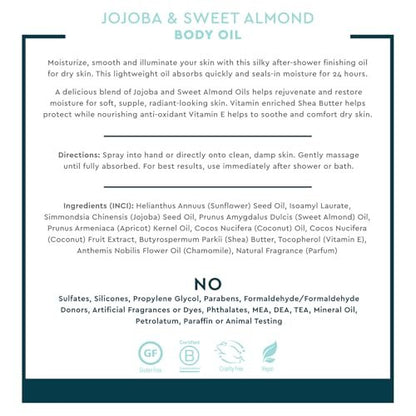 Desert Essence Jojoba & Sweet Almond Body Oil Spray - 8.28 fl oz, Gluten-Free, Vegan, Cruelty-Free, 24-Hour Moisture, Soothes Sensitive Skin, Illuminating Body Spray Avelisse