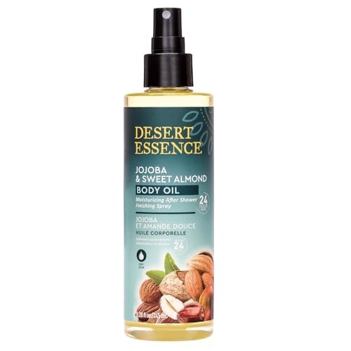 Desert Essence Jojoba & Sweet Almond Body Oil Spray - 8.28 fl oz, Gluten-Free, Vegan, Cruelty-Free, 24-Hour Moisture, Soothes Sensitive Skin, Illuminating Body Spray Avelisse