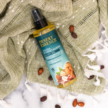 Desert Essence Jojoba & Sweet Almond Body Oil Spray - 8.28 fl oz, Gluten-Free, Vegan, Cruelty-Free, 24-Hour Moisture, Soothes Sensitive Skin, Illuminating Body Spray Avelisse