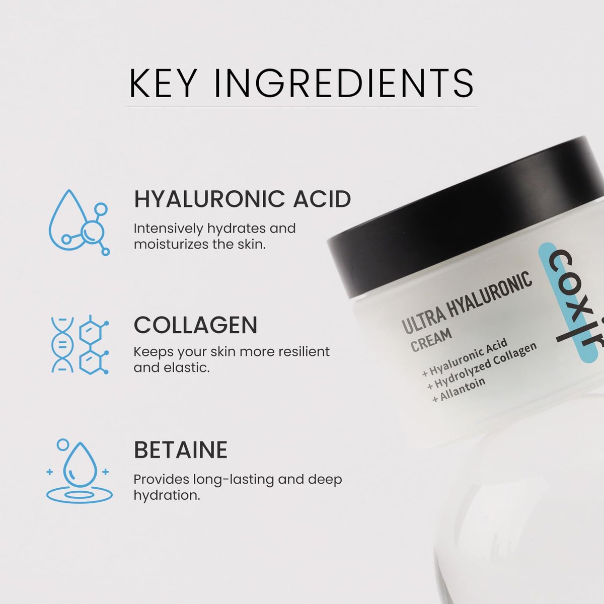 coxir Ultra Hyaluronic Cream – Intense Hydration Moisturizer for Dry, Dehydrated Skin | Hyaluronic Acid & Aloe Vera | Lightweight Korean Face Cream for Winter Dryness & Glowing Skin 50ml (1.69 fl oz) - görsel 7