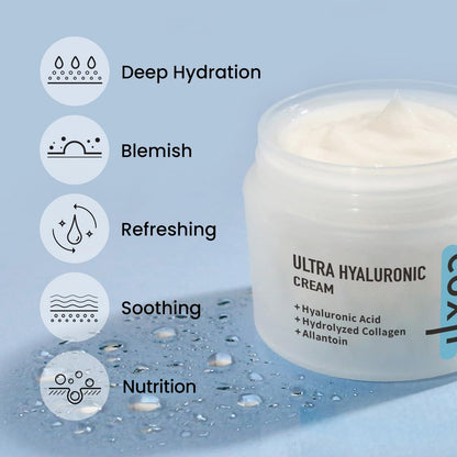 coxir Ultra Hyaluronic Cream – Intense Hydration Moisturizer for Dry, Dehydrated Skin | Hyaluronic Acid & Aloe Vera | Lightweight Korean Face Cream for Winter Dryness & Glowing Skin 50ml (1.69 fl oz)