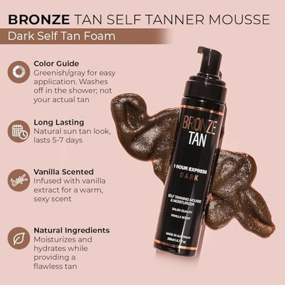 Bronze Tan Self Tanner Mousse Dark Self Tan Foam - Sunless Tanner for All Skin Tones, Salon Quality, Vanilla Scented (200 ml/6.7 oz) Avelisse