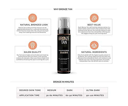 Bronze Tan Self Tanner Mousse Dark Self Tan Foam - Sunless Tanner for All Skin Tones, Salon Quality, Vanilla Scented (200 ml/6.7 oz) Avelisse