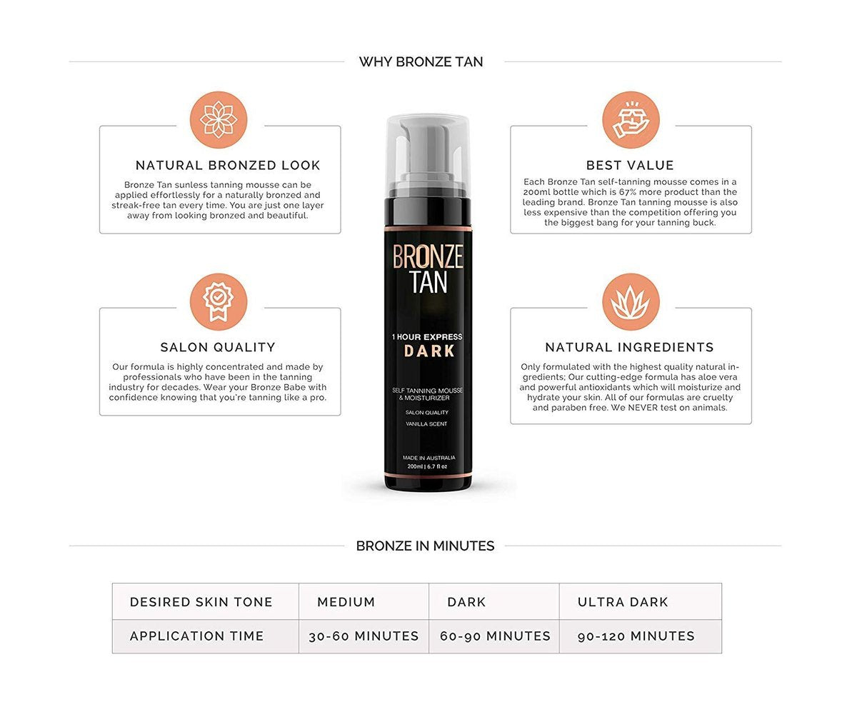 Bronze Tan Self Tanner Mousse Dark Self Tan Foam - Sunless Tanner for All Skin Tones, Salon Quality, Vanilla Scented (200 ml/6.7 oz) Avelisse
